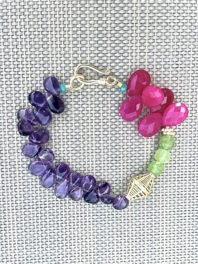 Handcrafted Purple, Pink & Green Gemstone Bracelet